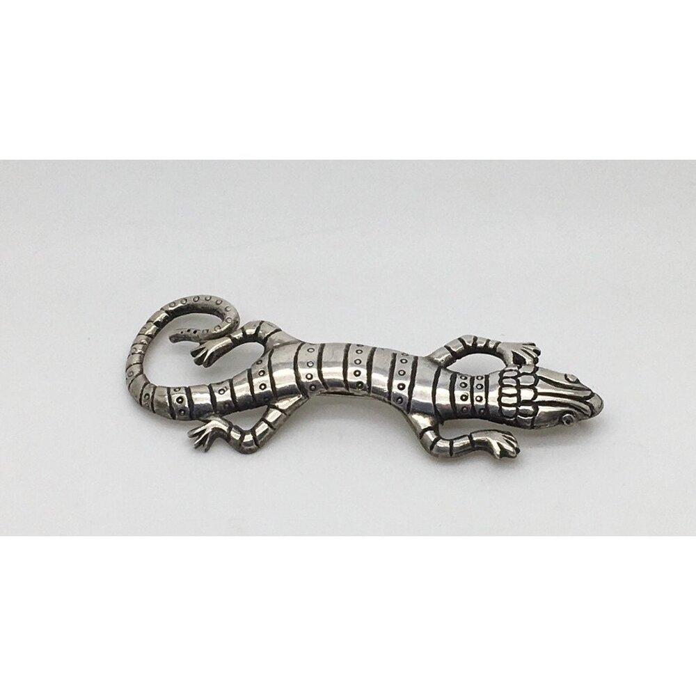 Sterling Silver Gecko Lizard Pendant Brooch Large Salamander Reptile